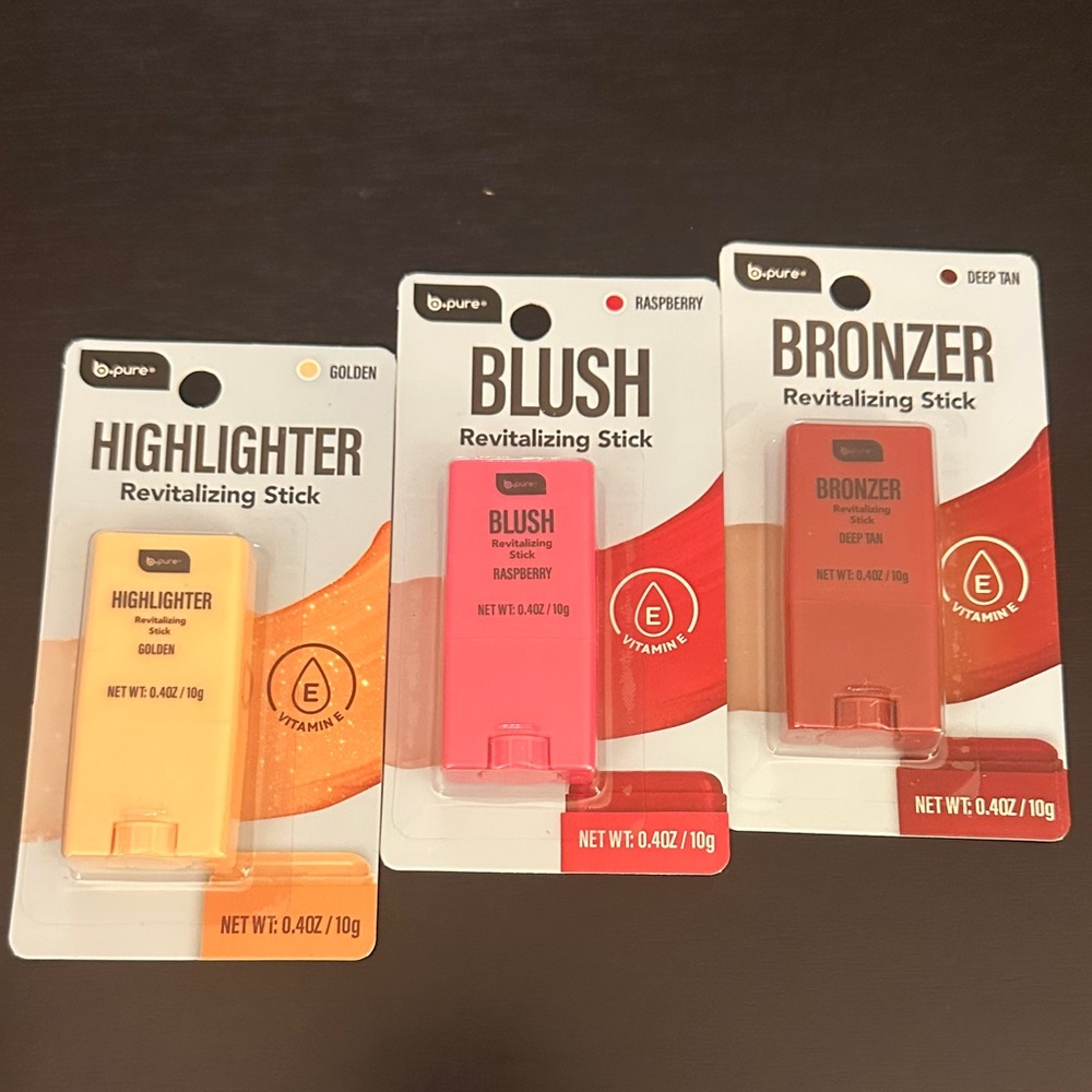 Bpure Revitalizing Stick Golden Highlighter Raspberry Blush Deep Tan Bronzer